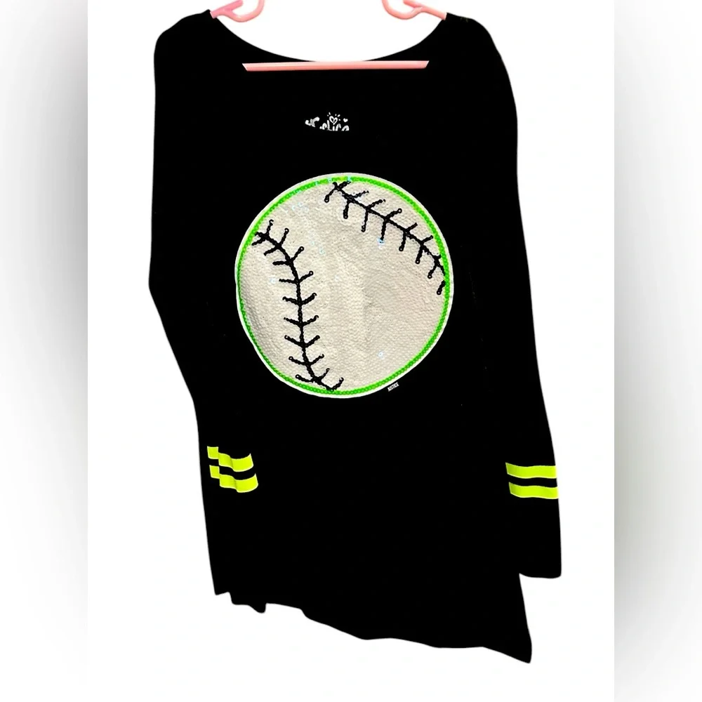Justice Black and Green Long Sleeve Baseball Tee EUC